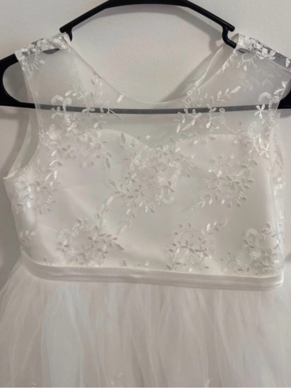 Girls' White Floral Lace Tulle Formal Dress - Classic Occasionwear